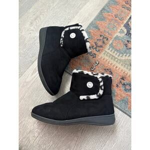 Vionic Vanah Black Faux Suede Ankle Boots Size 7 Cheetah Lined Winter Fall